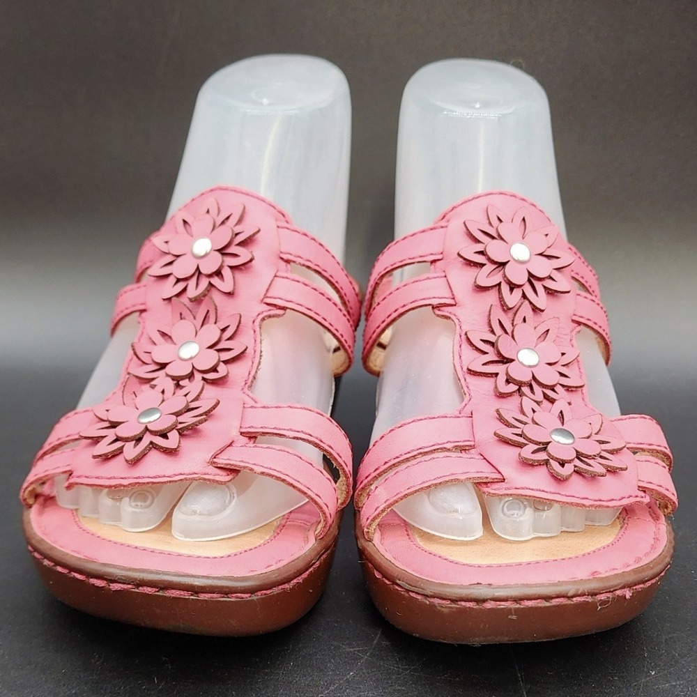 Born 8 Pink Leather Floral Wedge Sandals Boho Cottagecore Comfort Summer Slides - Picture 10 of 15